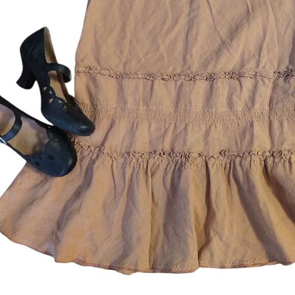VTG Odille Anthropologie Beige Pull On 100% Linen Midi Skirt Size Medium - Picture 6 of 16